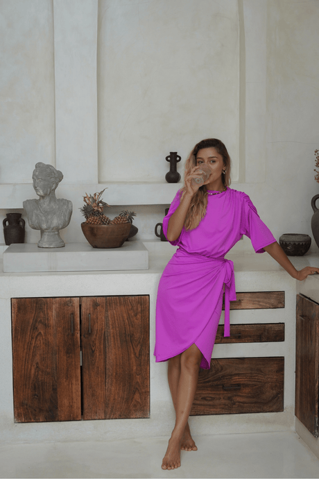 Mona Set with Real Wrap Skirt - Fuschia - Swim Set - Mizyana