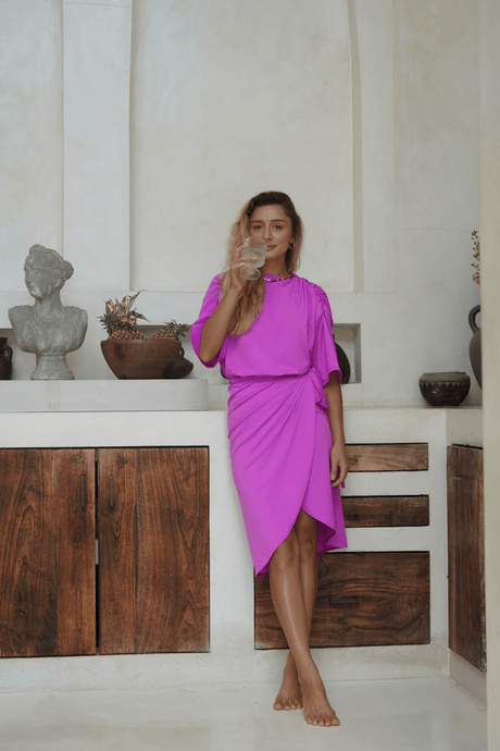 Mona Set with Real Wrap Skirt - Fuschia - Swim Set - Mizyana