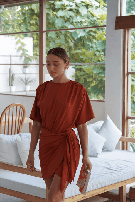 Mona Set with Tara Short Wrap Skirt - Clay - Swim Set - Mizyana