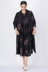Multicolor rose print pleated dress with Multicolor rose printed quilted jacket - Dress - Mizyana