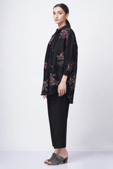 Multicolor rose printed shirt with fish embroidery with solid pant - Two-Piece Set - Mizyana