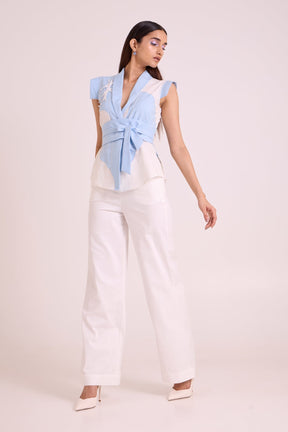 Murray - Applique Wrap Top + Pant Set - Two-Piece Set - Mizyana