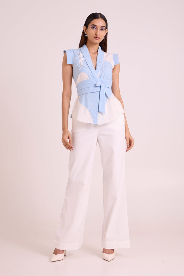 Murray - Applique Wrap Top + Pant Set - Two-Piece Set - Mizyana