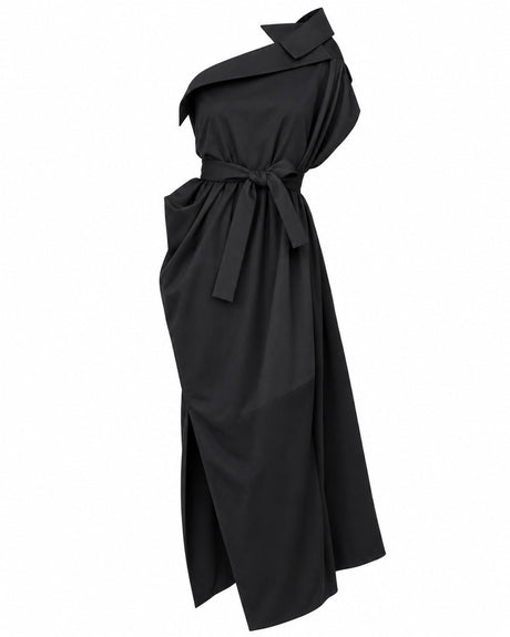 Naku Black One-Shoulder Dress with Tie Belt - Dress - Mizyana