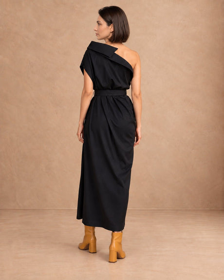 Naku Black One-Shoulder Dress with Tie Belt - Dress - Mizyana