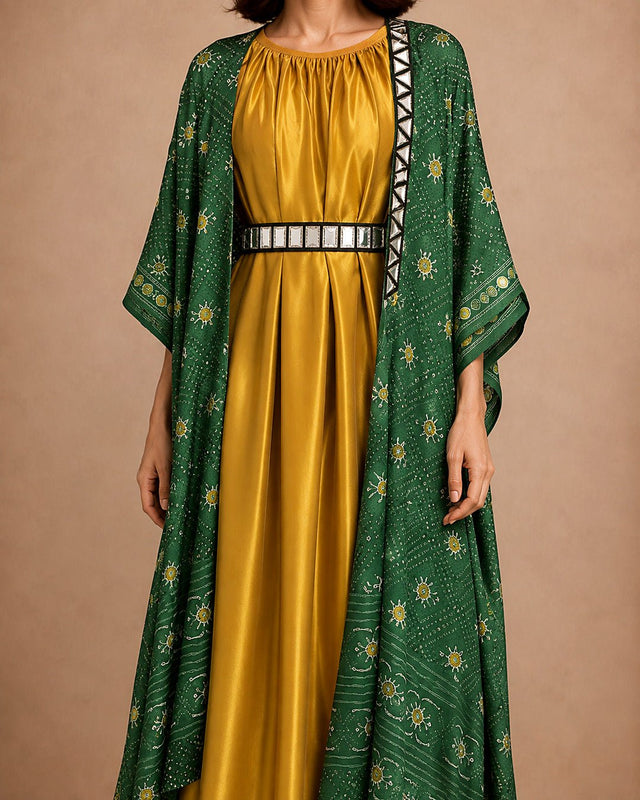 Naqsh Green Cape & Dress Kaftan Set - Kaftan - Mizyana