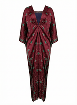 Naqsh Purple Bandhani Print Satin Kaftan with Tassel Ties - Kaftan - Mizyana