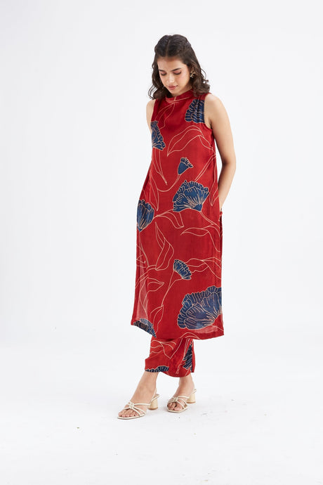 Nava Red kurta set - Two-Piece Set - Mizyana