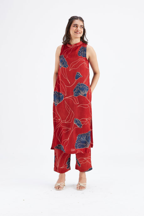 Nava Red kurta set - Two-Piece Set - Mizyana