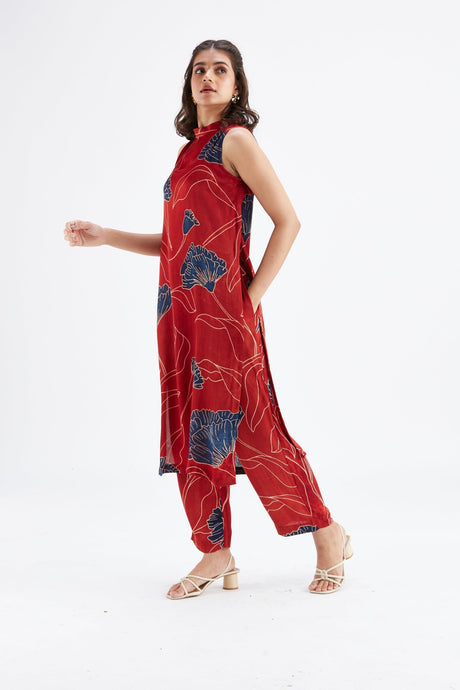 Nava Red kurta set - Two-Piece Set - Mizyana