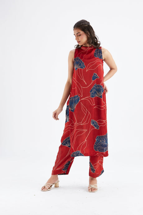 Nava Red kurta set - Two-Piece Set - Mizyana