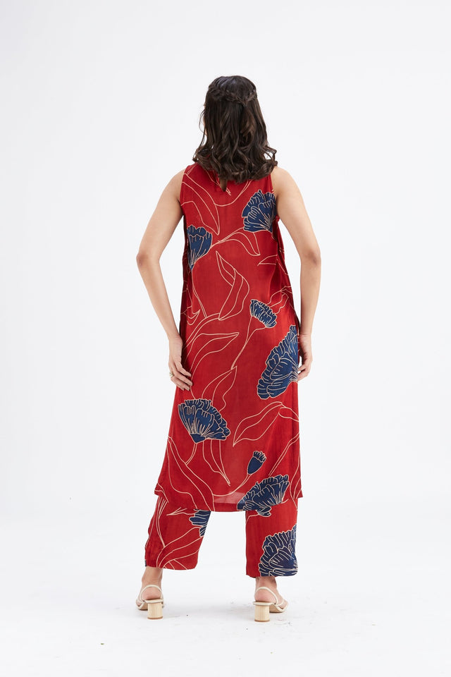 Nava Red kurta set - Two-Piece Set - Mizyana