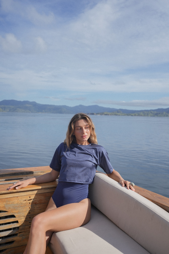 Naya Cropped Top  - Navy Shinny