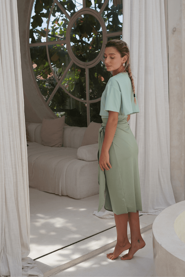 Naya swim set with Elina 2.0 skirt - Lichen / Sage Shinny (Final Sale) - Swim Set - Mizyana
