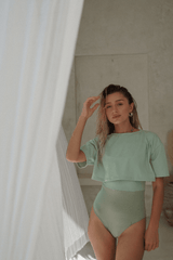 Naya swim set with Elina 2.0 skirt - Lichen / Sage Shinny (Final Sale) - Swim Set - Mizyana