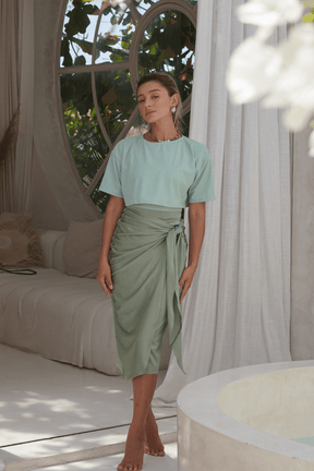 Naya swim set with Elina 2.0 skirt - Lichen / Sage Shinny (Final Sale) - Swim Set - Mizyana