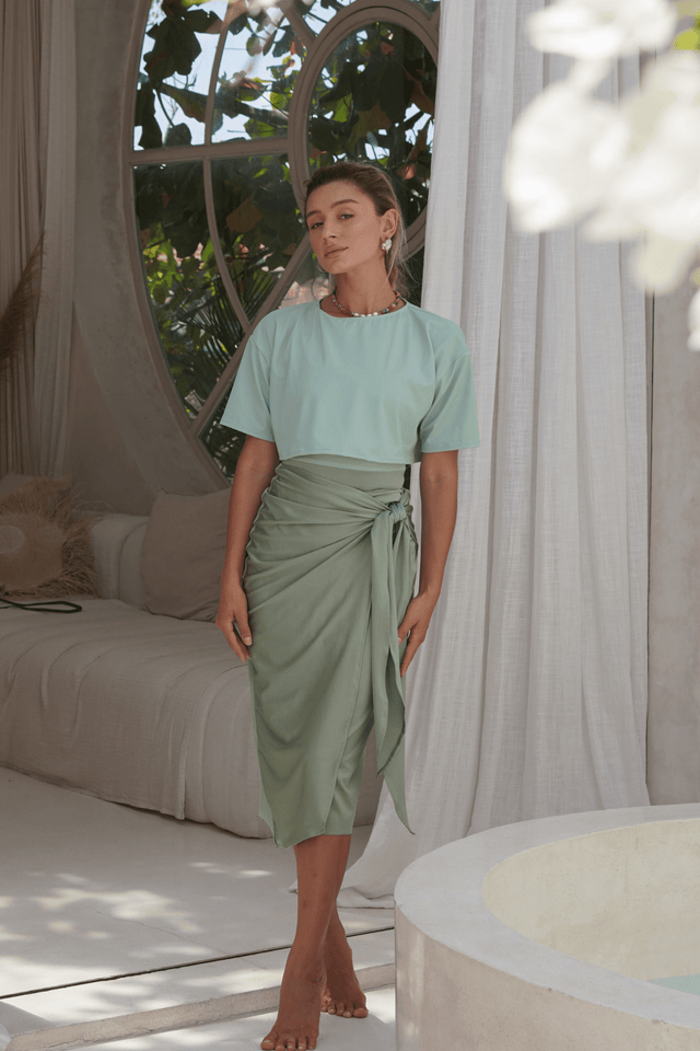 Naya swim set with Elina 2.0 skirt - Lichen / Sage Shinny (Final Sale) - Swim Set - Mizyana