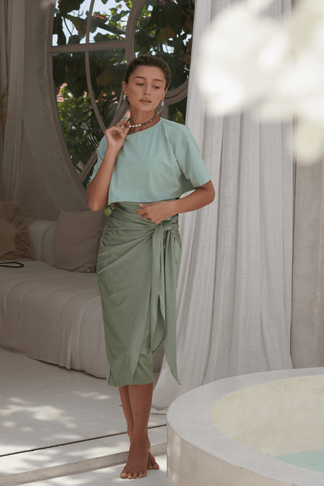 Naya swim set with Elina 2.0 skirt - Lichen / Sage Shinny (Final Sale) - Swim Set - Mizyana