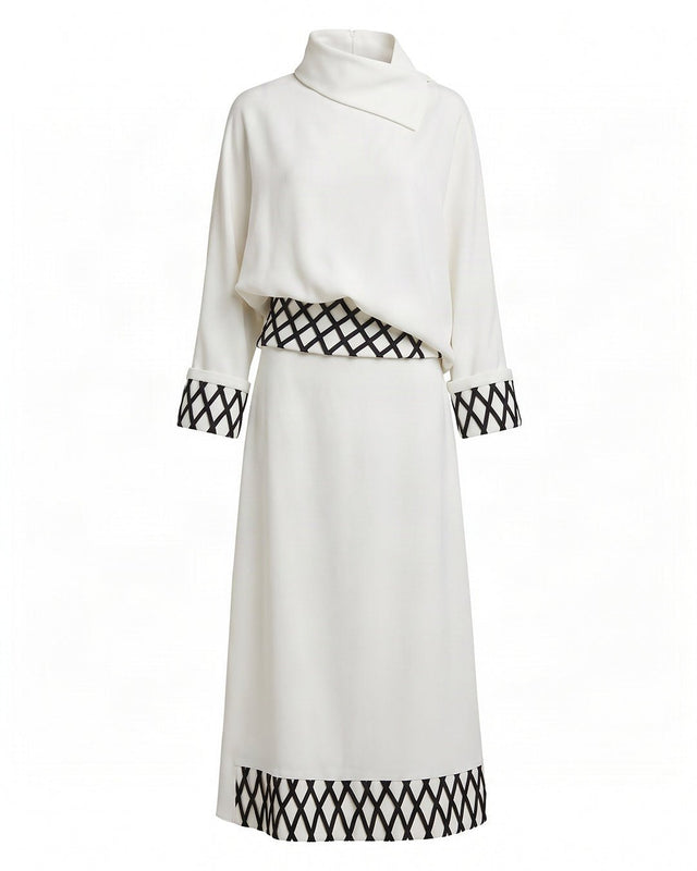 Neli Ivory Lattice Hem Linen Skirt - Skirt - Mizyana