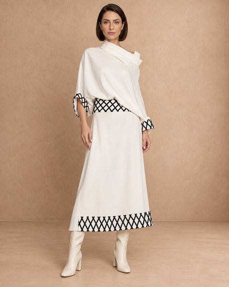 Neli Ivory Lattice Hem Linen Skirt - Skirt - Mizyana