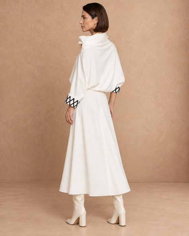 Neli Ivory Lattice Hem Linen Skirt - Skirt - Mizyana