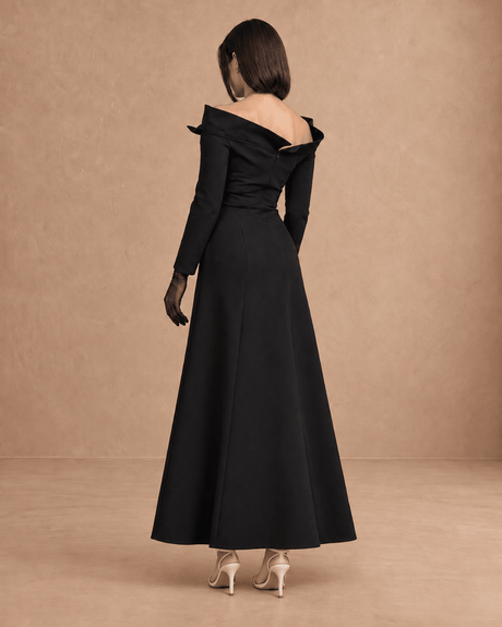 Nera Flexible Black Off-Shoulder Maxi Dress - Dress - Mizyana