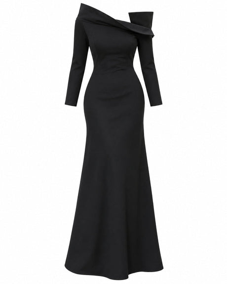 Nera Flexible Black Off-Shoulder Maxi Dress - Dress - Mizyana