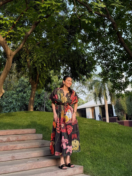 Nirvana Dress in Sol Garden print (Midnight Black) - Dress - Mizyana