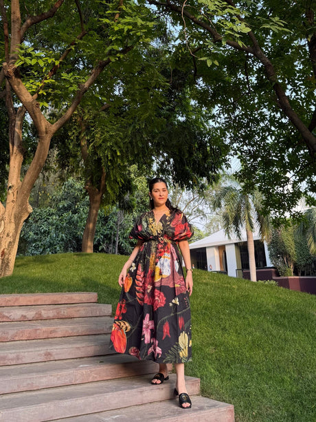 Nirvana Dress in Sol Garden print (Midnight Black) - Dress - Mizyana