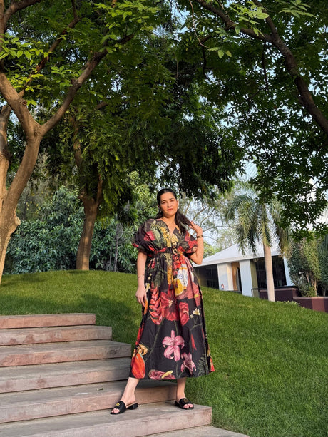 Nirvana Dress in Sol Garden print (Midnight Black) - Dress - Mizyana