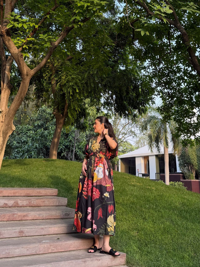 Nirvana Dress in Sol Garden print (Midnight Black) - Dress - Mizyana