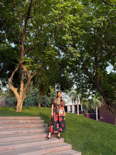Nirvana Dress in Sol Garden print (Midnight Black) - Dress - Mizyana