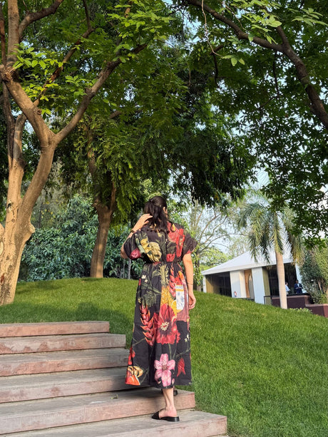 Nirvana Dress in Sol Garden print (Midnight Black) - Dress - Mizyana