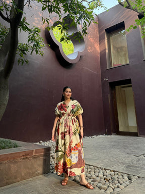 Nirvana Dress in Sol Garden print (Sandstone) - Dress - Mizyana