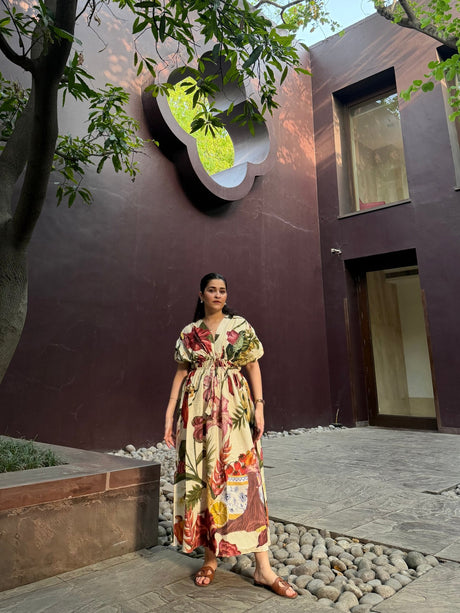 Nirvana Dress in Sol Garden print (Sandstone) - Dress - Mizyana