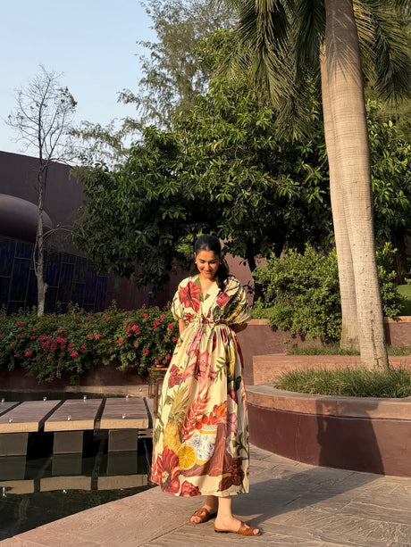 Nirvana Dress in Sol Garden print (Sandstone) - Dress - Mizyana