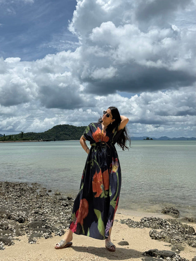 Nirvana Dress in Sorrento Bloom Print (Endless Blue) - Dress - Mizyana