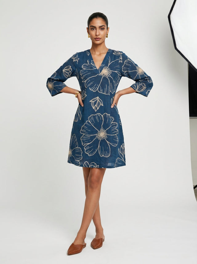 Noa Blue Cotton Dress - Dress - Mizyana