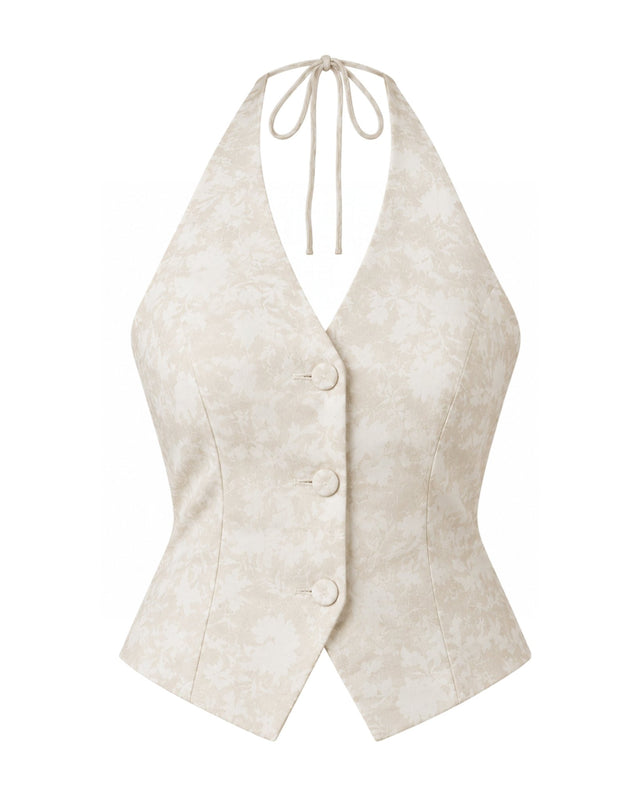 Noer Ivory Floral Print Cotton Halter Vest - Vest - Mizyana