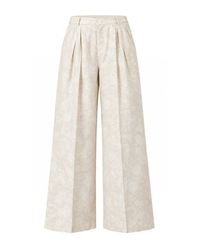 Noer Ivory Floral Print Wide-Leg Trousers - Trousers - Mizyana