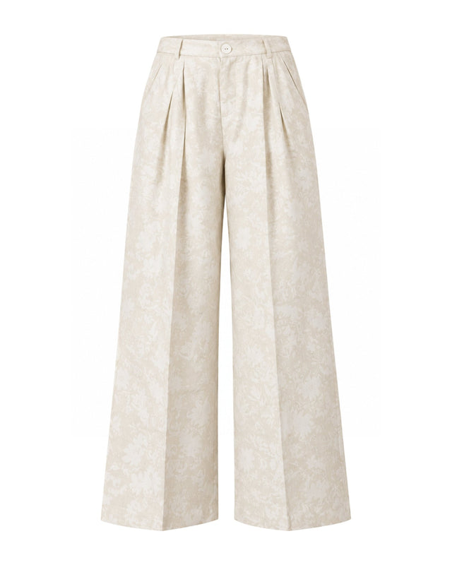 Noer Ivory Floral Print Wide-Leg Trousers - Trousers - Mizyana