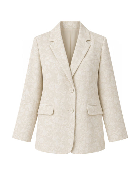 Noer Ivory Printed Double Buttoned Cotton Blazer - Blazer - Mizyana