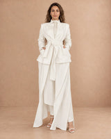 Nokita White Belted Stand-Collar Abaya - Abaya - Mizyana