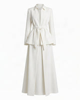 Nokita White Belted Stand-Collar Abaya - Abaya - Mizyana