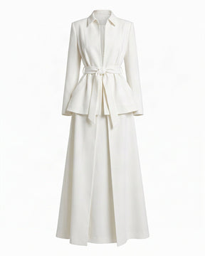 Nokita White Belted Stand-Collar Abaya - Abaya - Mizyana