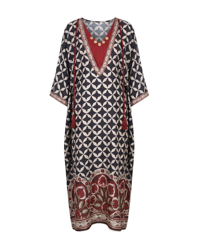 Noor Geometric Diamond Print Kaftan with Inner Dress - Kaftan - Mizyana