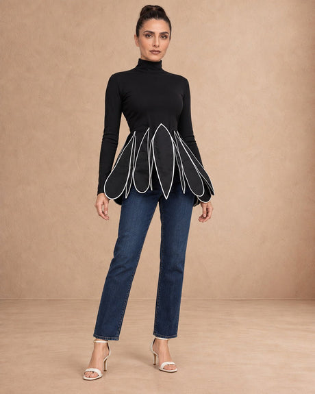 Nora Black Petal Hem Turtleneck Viscose Tunic - Tunic - Mizyana