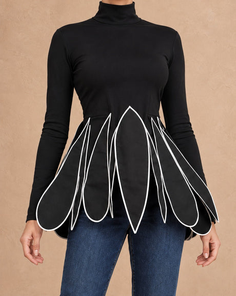 Nora Black Petal Hem Turtleneck Viscose Tunic - Tunic - Mizyana