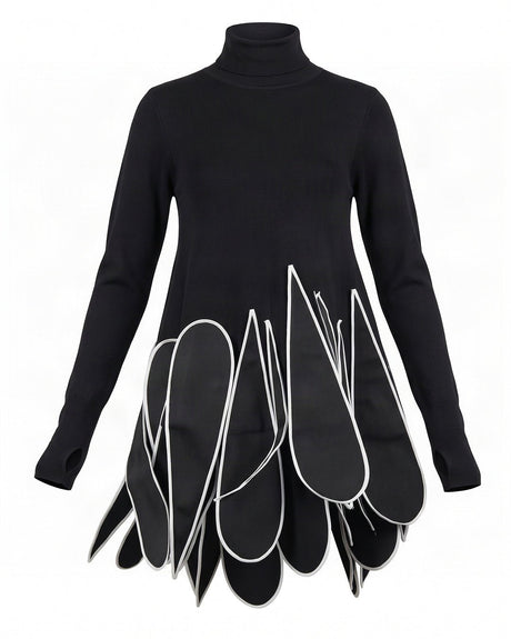 Nora Black Petal Hem Turtleneck Viscose Tunic - Tunic - Mizyana
