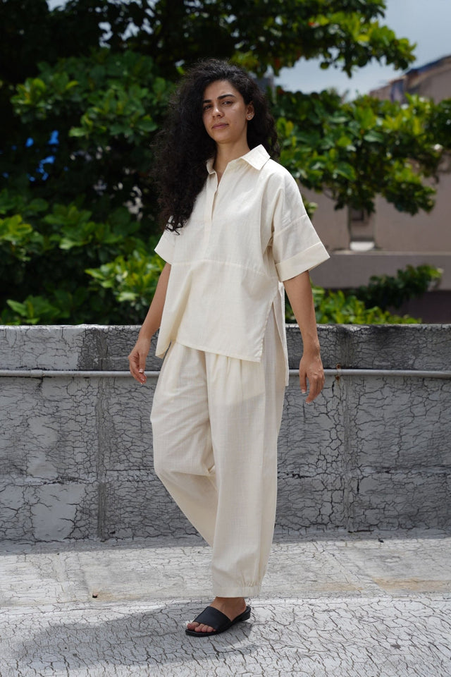 Oatmeal Ekin Shirt & Hera Cotton Co-Ord Set (2 PCS) - Two-Piece Set - Mizyana